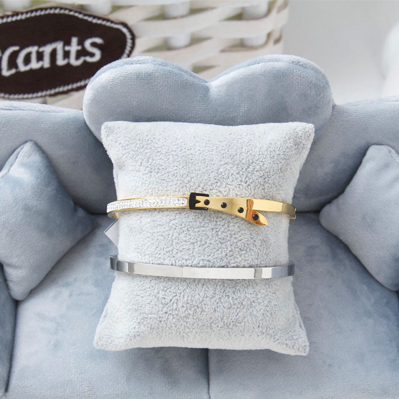 B16: Titanium Stainless Steel Bangle Bracelet, Belt Shape In The Center , colour Not Fade, Waterproof ,Side opening