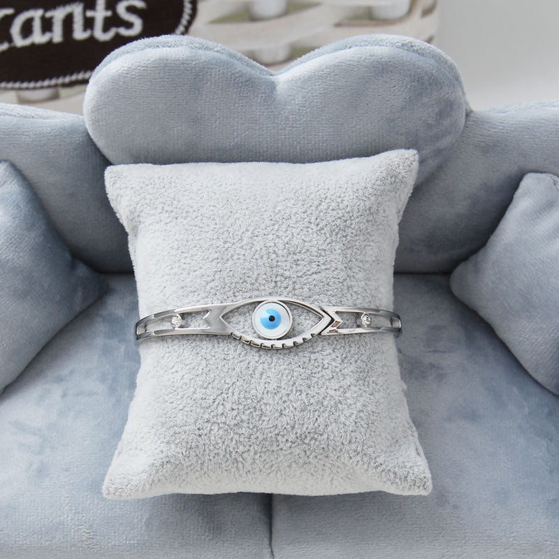 B17: Titanium Stainless Steel evil Eye Shape Bangle Bracelet, colour Not Fade, Waterproof , Bottom Opening