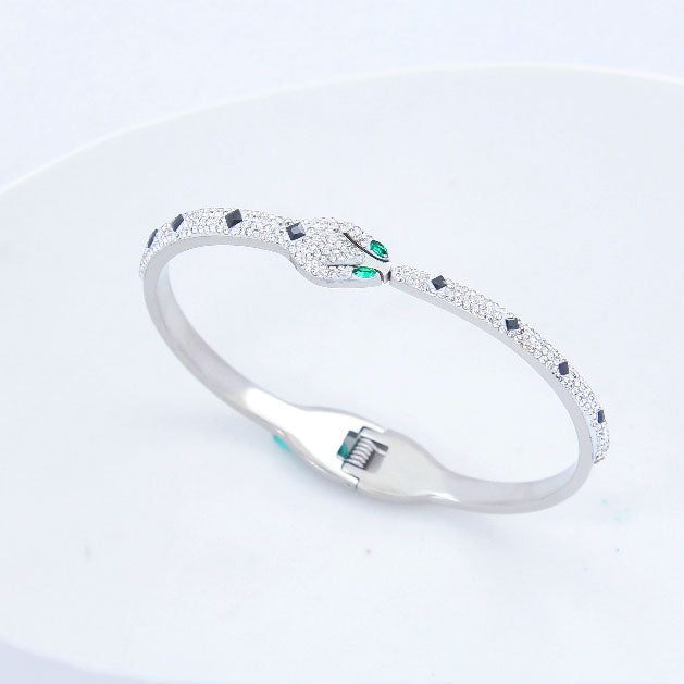 B19:Titanium Stainless Steel, sparking snake Bangle Bracelet, colour Not Fade,Waterproof,Top Opening