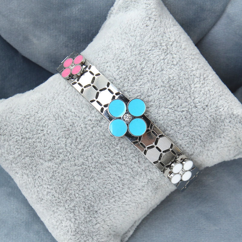 B2:Titanium Stainless Steel Flower Bangle Bracelet for Women, Girls, Friends, Waterproof, Colour not Fade