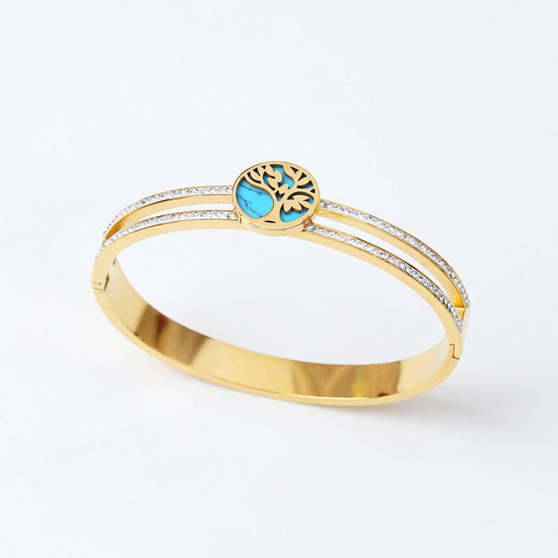 B24:Titanium Stainless Steel,Life Tree Style Bangle Bracelet,colour Not Fade,Waterproof ,Side Opening