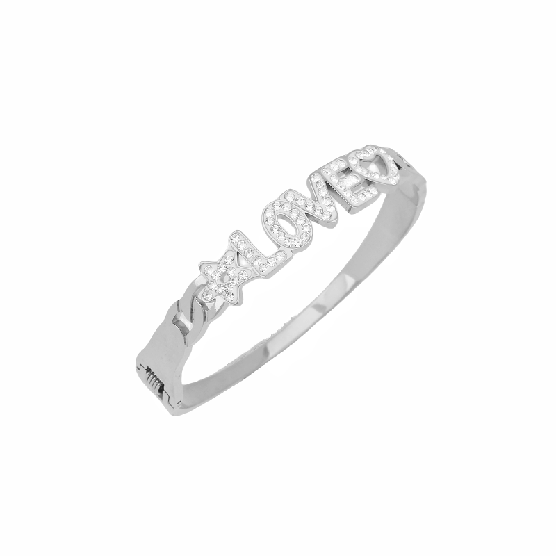 B27: Titanium Stainless Steel,LOVE with Zircon Style Bangle Bracelet,colour Not Fade, Waterproof ,Bottom Opening