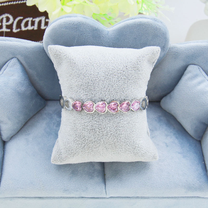 B30.Titanium Stainless Steel Heart Zircon Bangle Bracelet for Women, Girls,Friends,Waterproof. High Quality