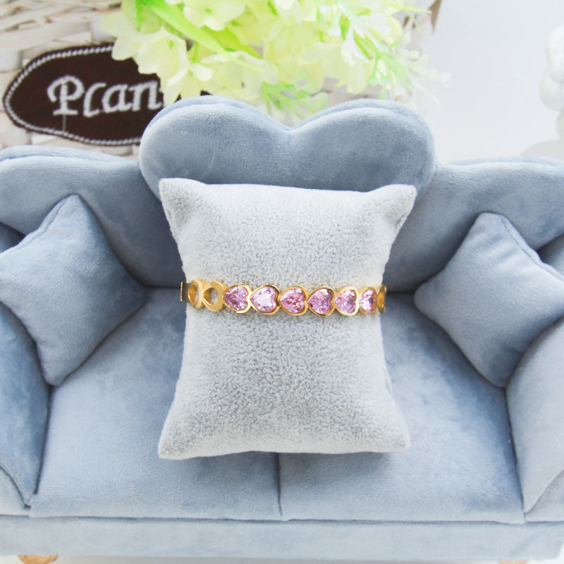 B30.Titanium Stainless Steel Heart Zircon Bangle Bracelet for Women, Girls,Friends,Waterproof. High Quality