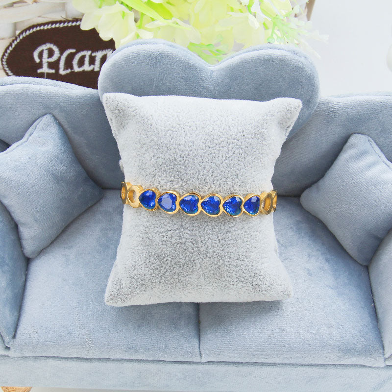 B30.Titanium Stainless Steel Heart Zircon Bangle Bracelet for Women, Girls,Friends,Waterproof. High Quality