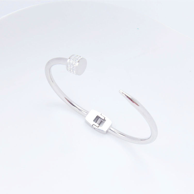 B32:Titanium Stainless Steel Nail Bangle Bracelet for Women, Girls, Friends Waterproof