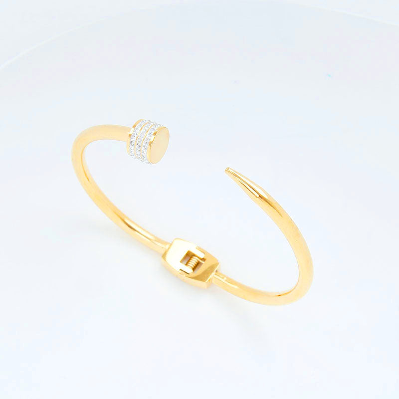 B32:Titanium Stainless Steel Nail Bangle Bracelet for Women, Girls, Friends Waterproof