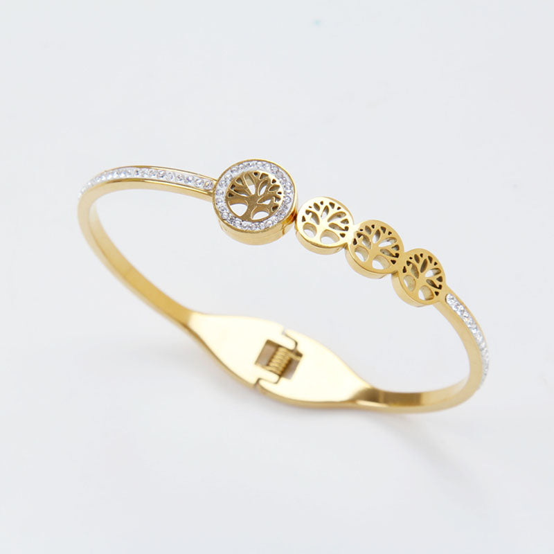 B37:Titanium Stainless Steel Life Tree,Family Tree Bangle Bracelet,colour not Fade, Waterproof,Side Opening