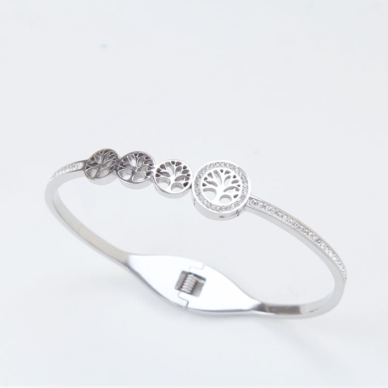 B37:Titanium Stainless Steel Life Tree,Family Tree Bangle Bracelet,colour not Fade, Waterproof,Side Opening