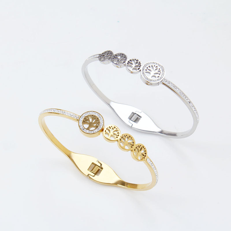 B37:Titanium Stainless Steel Life Tree,Family Tree Bangle Bracelet,colour not Fade, Waterproof,Side Opening