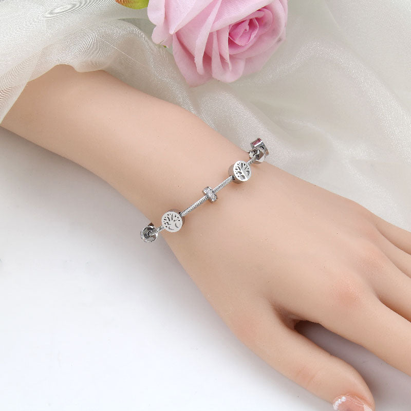 B43:Titanium Stainless Steel Bangle Bracelet Life Tree Family Tree, colour not Fade,Waterproof