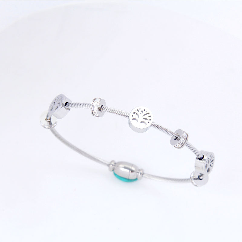 B43:Titanium Stainless Steel Bangle Bracelet Life Tree Family Tree, colour not Fade,Waterproof