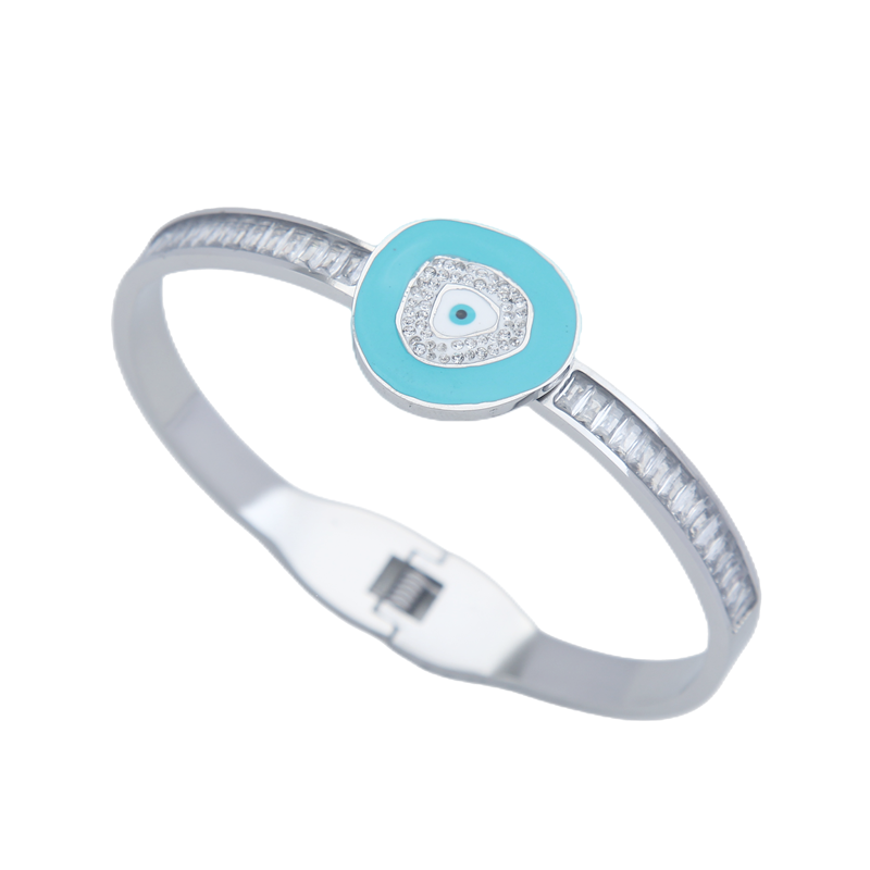 B46:Titanium Stainless Steel Bangle Bracelet Evil Eye ,colour Not Fade, Waterproof ,Top Opening