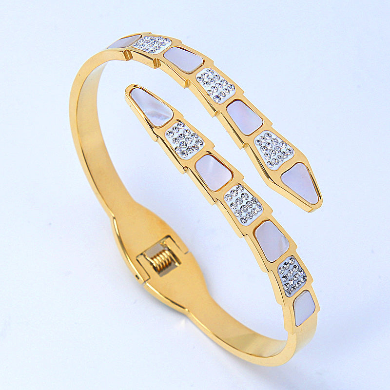 B5:Titanium Stainless Steel Snake Bangle Bracelet ,colour not Fade,Waterproof,Top Opening