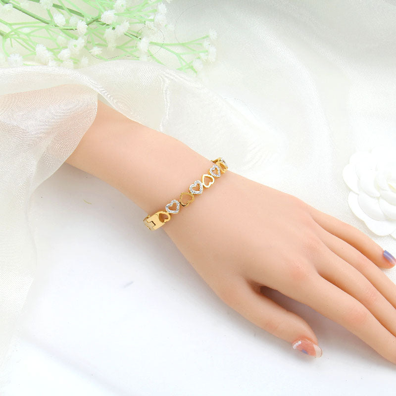B60:Titanium Stainless Steel Heart band Bangle Bracelet,colour Not Fade, Waterproof,Side Opening