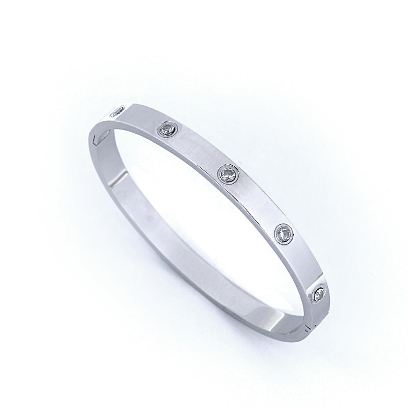 B61:Titanium Stainless Steel Round stone Bangle Bracelet ,colour Not Fade, Waterproof ,Side Opening