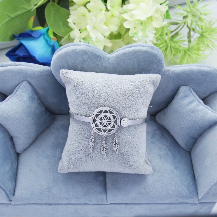 B63:Titanium Stainless Steel Dreamcatcher Bangle Bracelet ,colour Not Fade, Waterproof ,Side Opening