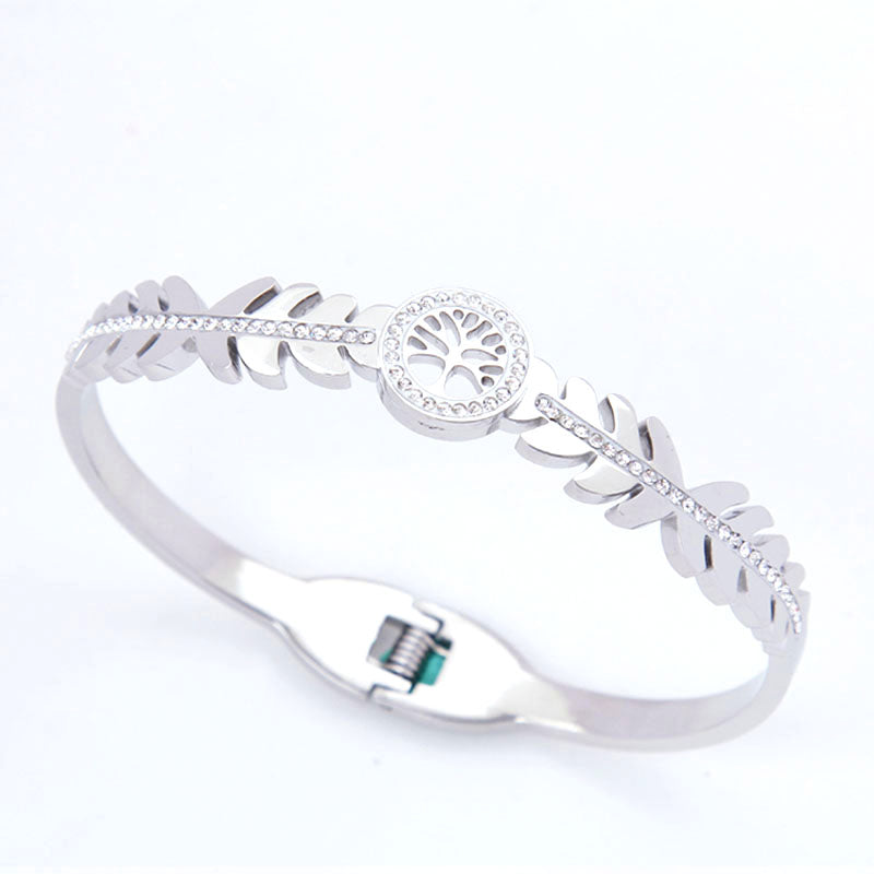 B68:Titanium Stainless Steel life Tree Bangle Bracelet ,colour Not Fade, Waterproof ,Side Opening