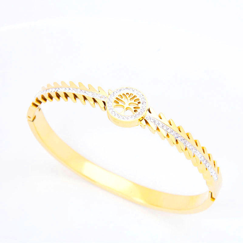 B68:Titanium Stainless Steel life Tree Bangle Bracelet ,colour Not Fade, Waterproof ,Side Opening