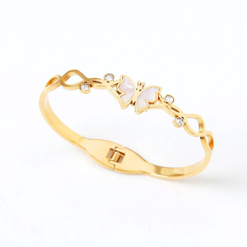 B7:Titanium Stainless Steel Classic Butterfly Bangle Bracelet ,colour not Fade,Waterproof,Top Opening