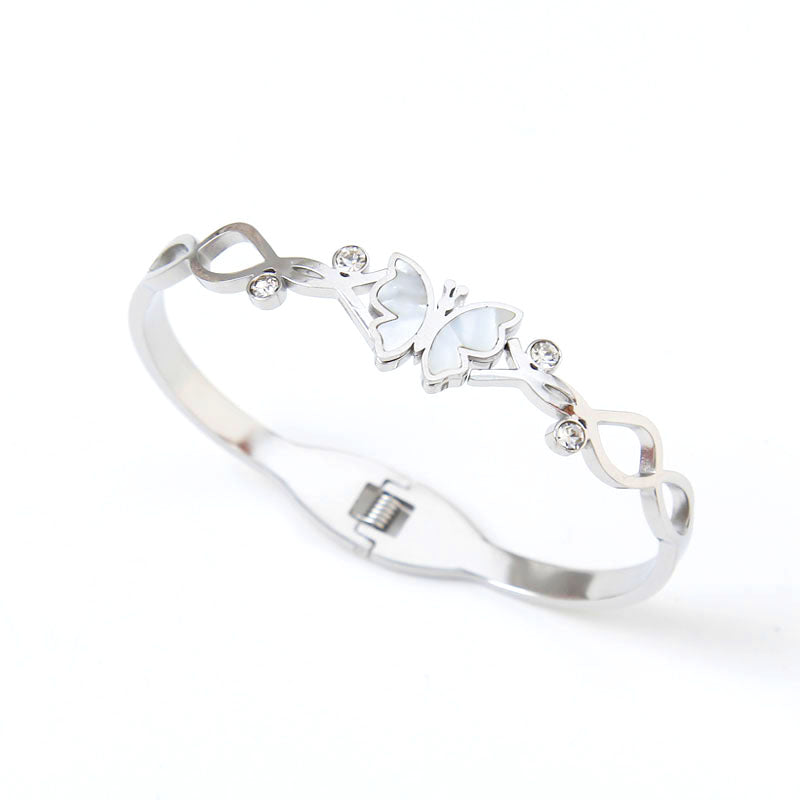 B7:Titanium Stainless Steel Classic Butterfly Bangle Bracelet ,colour not Fade,Waterproof,Top Opening