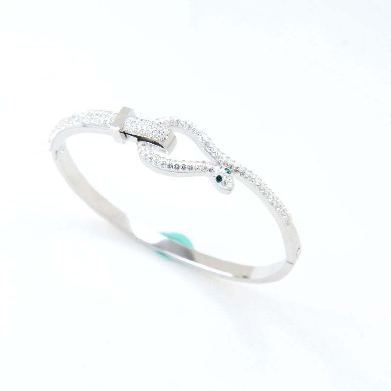 B72:Titanium Stainless Steel Cute Snake Bangle Bracelet ,colour Not Fade, Waterproof ,Side Opening