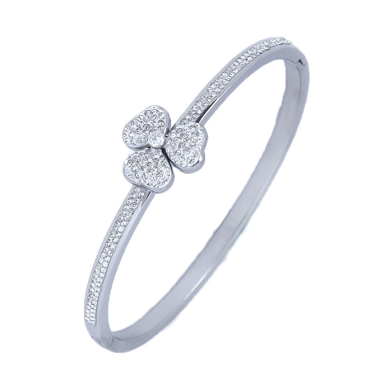 B86:Titanium Stainless Steel Classic Flower Bangle Bracelet,colour Not Fade, Waterproof,Top Opening