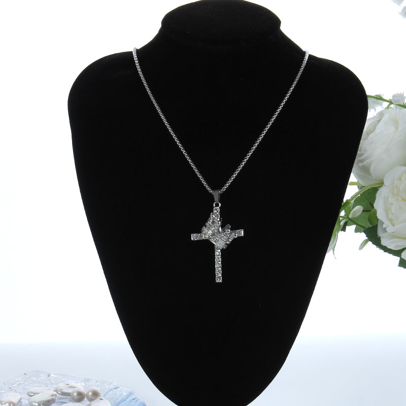 HN002:Hip-Hop Style Necklace, Cross And Crown with Stone Necklace For Women And Men