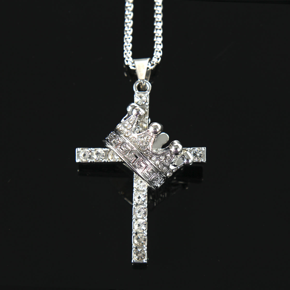 HN002:Hip-Hop Style Necklace, Cross And Crown with Stone Necklace For Women And Men