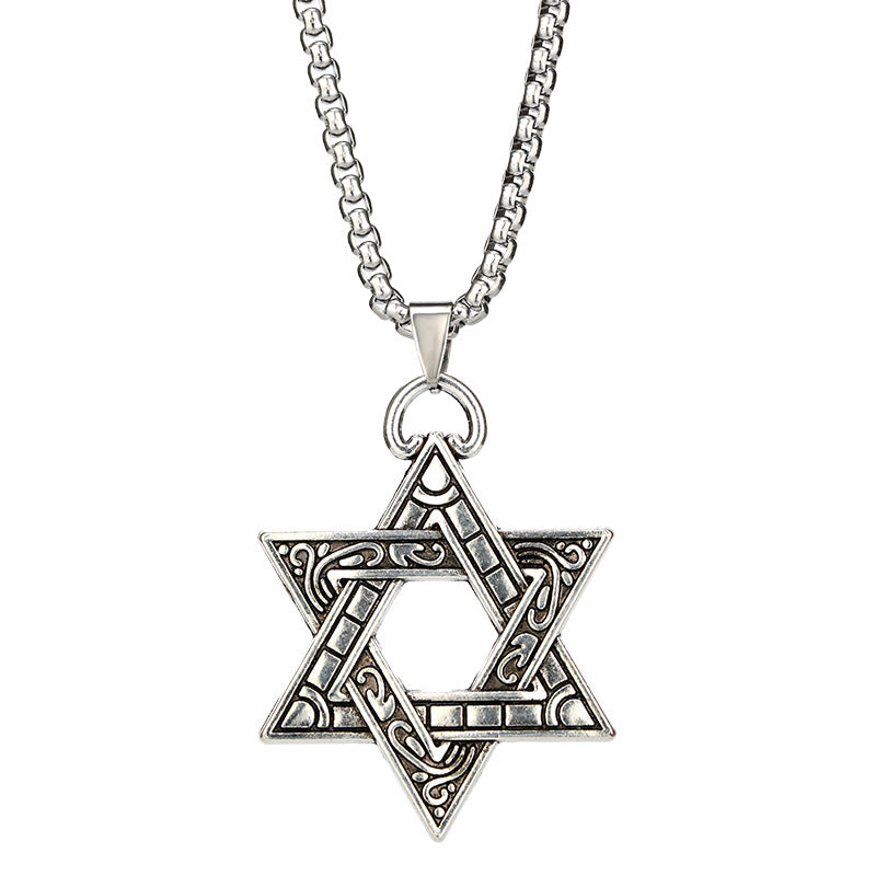 HN012:Hip-Hop Style Necklace,Retro Hexagram Pendant Necklace Necklace for Women And Men