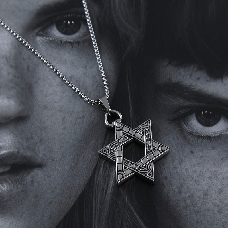 HN012:Hip-Hop Style Necklace,Retro Hexagram Pendant Necklace Necklace for Women And Men
