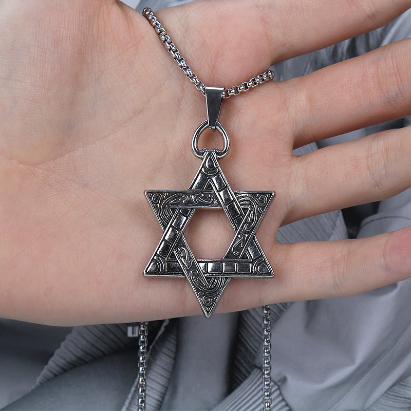 HN012:Hip-Hop Style Necklace,Retro Hexagram Pendant Necklace Necklace for Women And Men