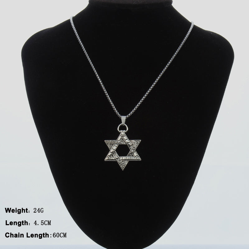 HN012:Hip-Hop Style Necklace,Retro Hexagram Pendant Necklace Necklace for Women And Men