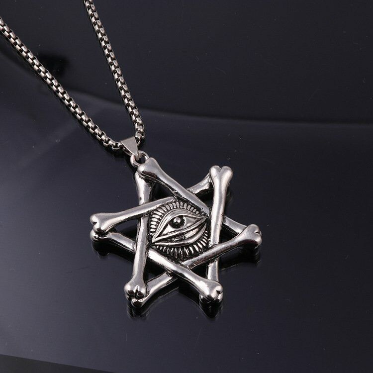 HN013:Hip-Hop Style Demon Eye Hipster Hexagonal Star Pendant Necklace for Women And Men
