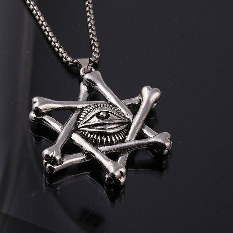 HN013:Hip-Hop Style Demon Eye Hipster Hexagonal Star Pendant Necklace for Women And Men