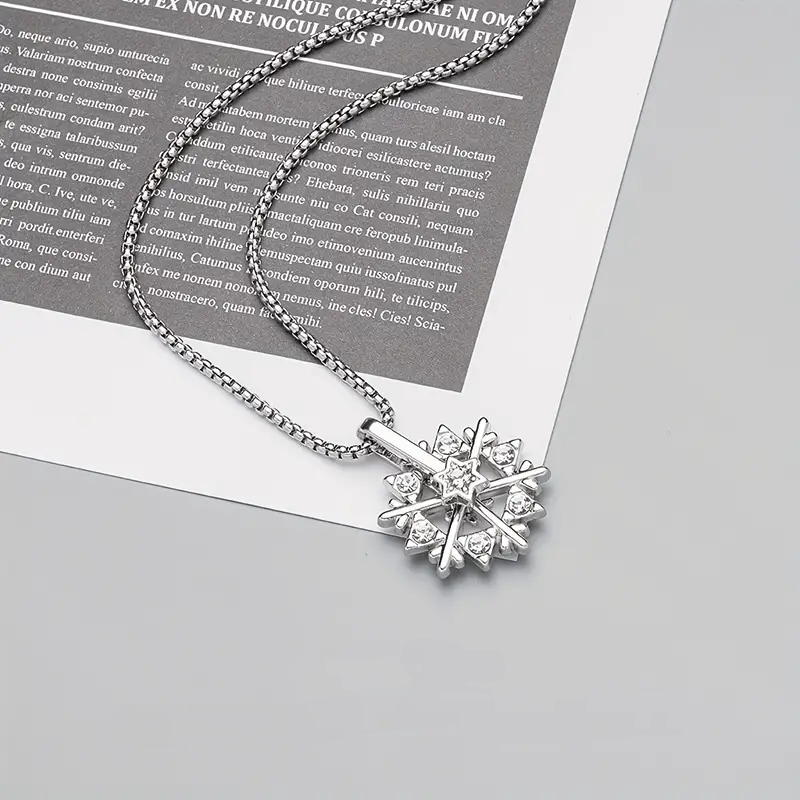 HN015:Hip-Hop Style Necklace, Snowflake Pendant Necklace for Women And Men