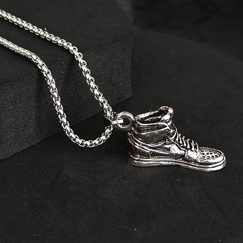 HN018:Hip-Hop Style Neckalce,Funky Basketball Miniature Sneakers Jordan Mid Top Shoe Sneaker Sports Design Pendant with Chain Necklace for Women And Men