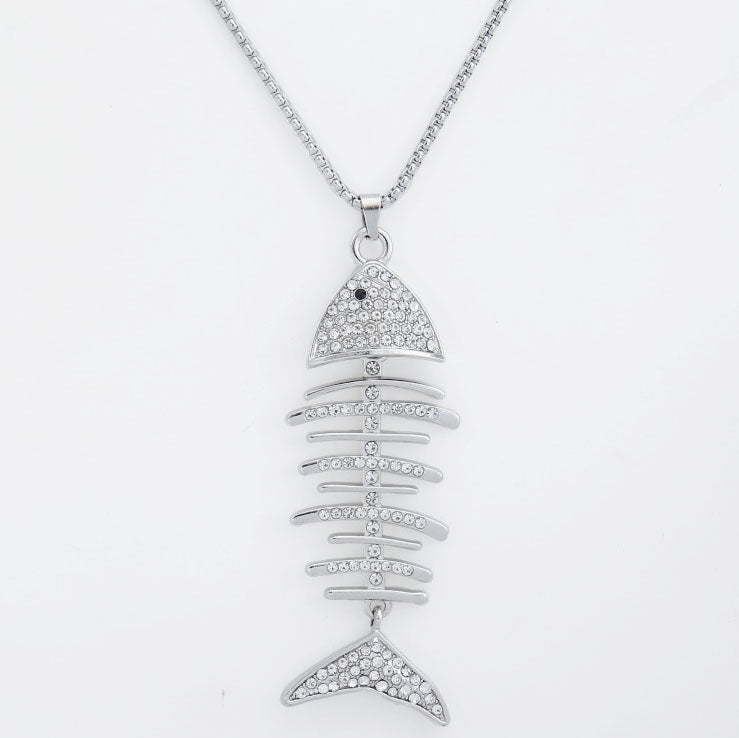 HN033:Hip-Hop Style Necklace, Fish Bone Pendant Necklace for Women And Men