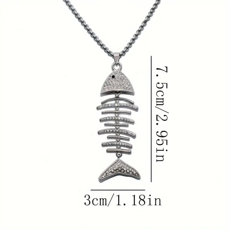 HN033:Hip-Hop Style Necklace, Fish Bone Pendant Necklace for Women And Men