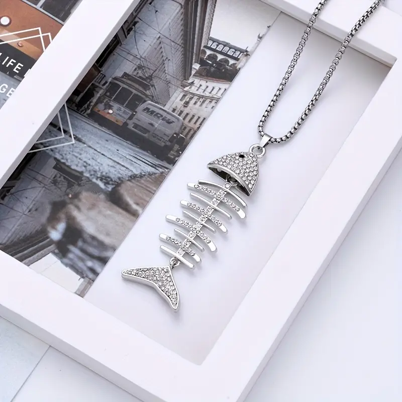 HN033:Hip-Hop Style Necklace, Fish Bone Pendant Necklace for Women And Men
