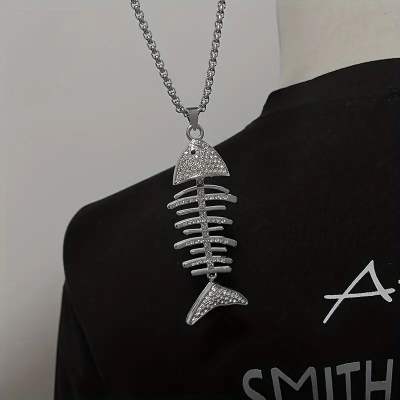 HN033:Hip-Hop Style Necklace, Fish Bone Pendant Necklace for Women And Men