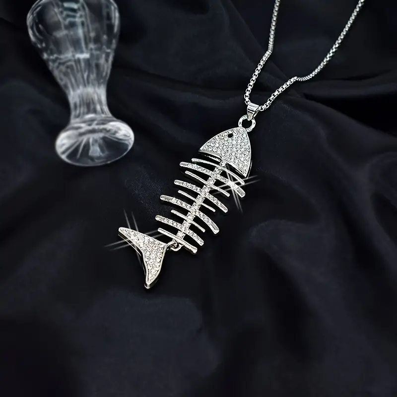 HN033:Hip-Hop Style Necklace, Fish Bone Pendant Necklace for Women And Men