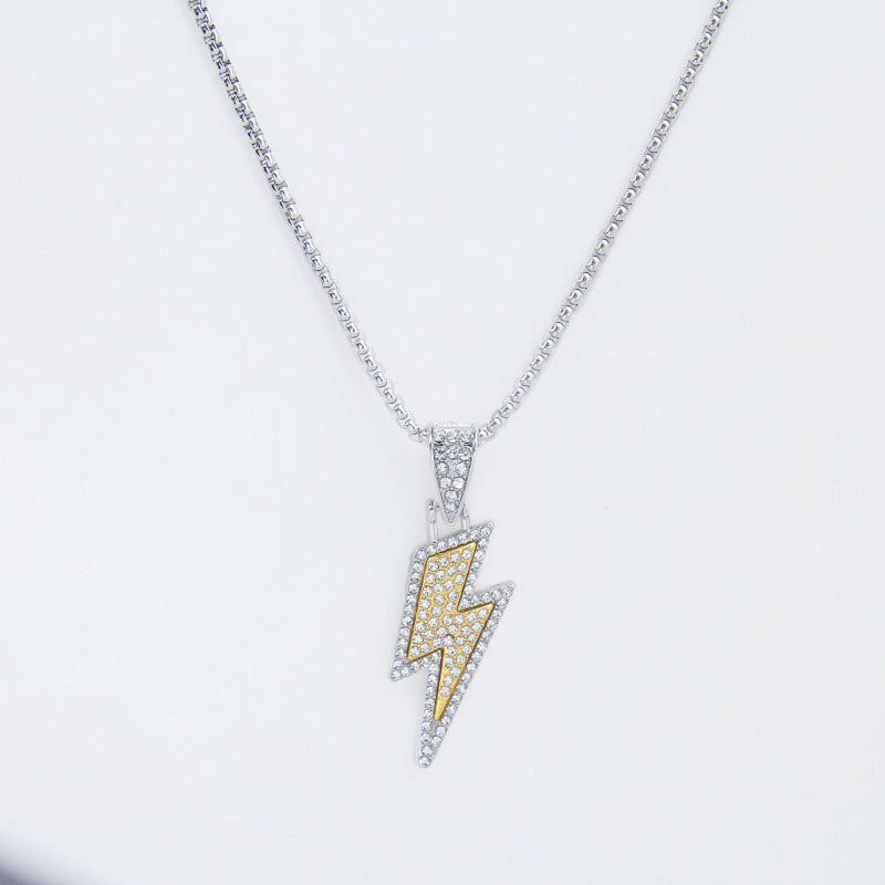 HN036:Hip-Hop Style Necklace, Rhinestones Lighting Thunder Pendant Necklace for Women And Men