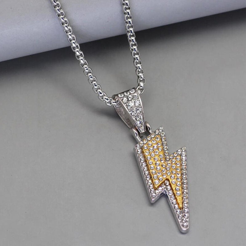 HN036:Hip-Hop Style Necklace, Rhinestones Lighting Thunder Pendant Necklace for Women And Men