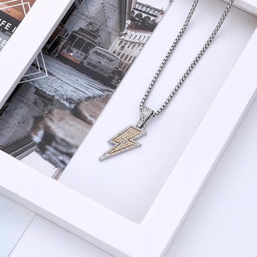 HN036:Hip-Hop Style Necklace, Rhinestones Lighting Thunder Pendant Necklace for Women And Men