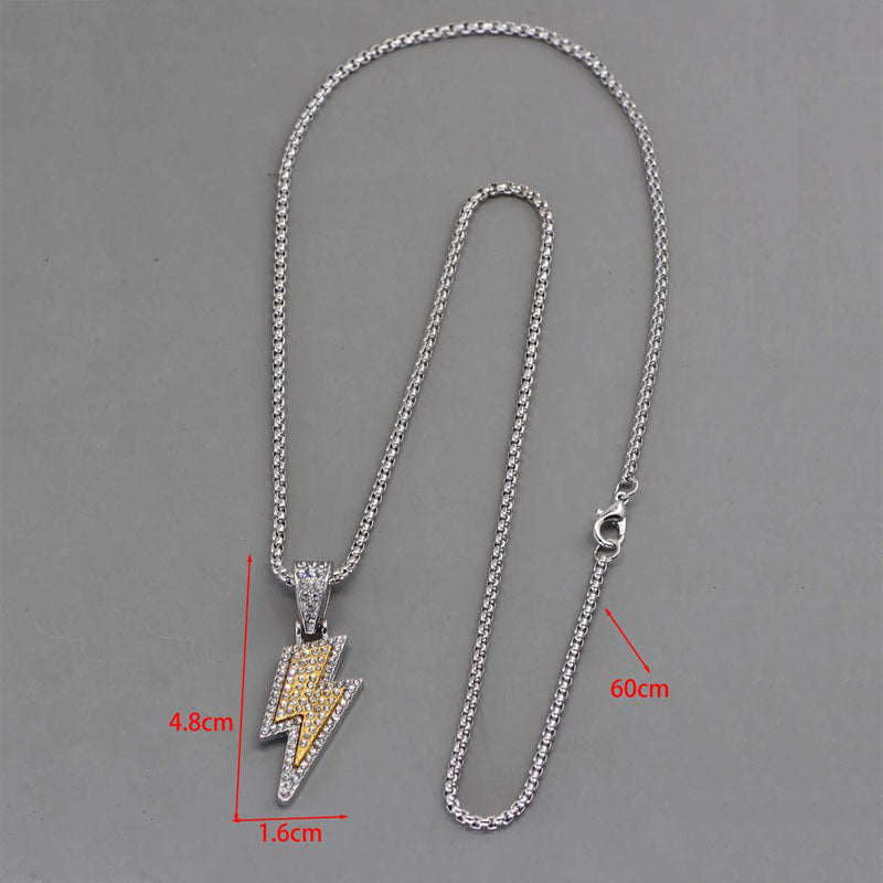 HN036:Hip-Hop Style Necklace, Rhinestones Lighting Thunder Pendant Necklace for Women And Men