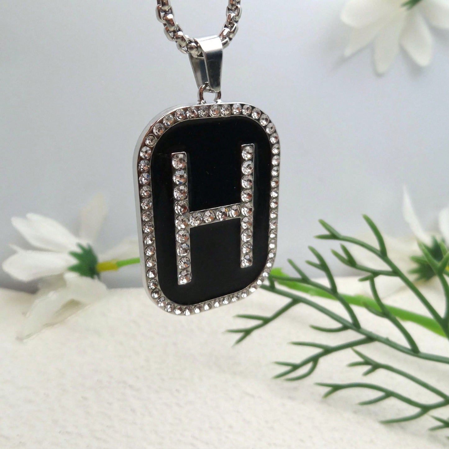 HN041:Hip-Hop Style Necklace,Rhinestone Letter H Style Necklace for Women And Men