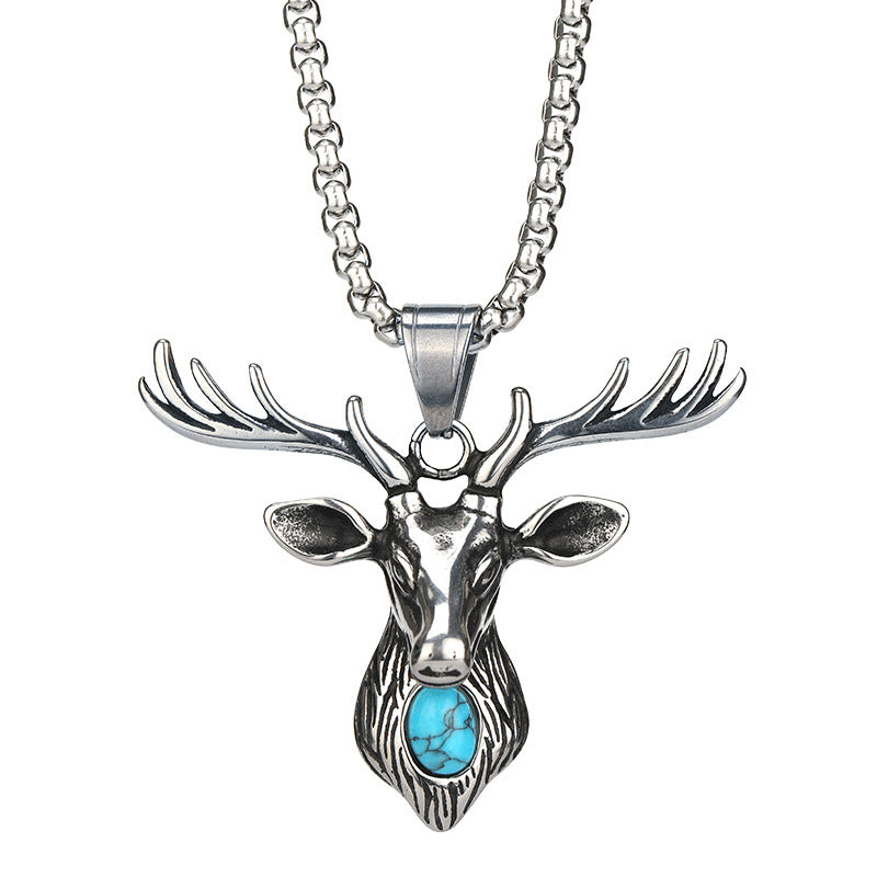 HN051:Hip-Hop Style Necklace,Buck Deer Head Pendent Necklace for Women And Men