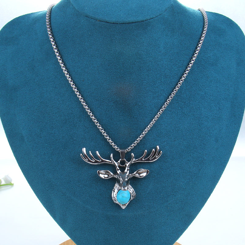 HN051:Hip-Hop Style Necklace,Buck Deer Head Pendent Necklace for Women And Men