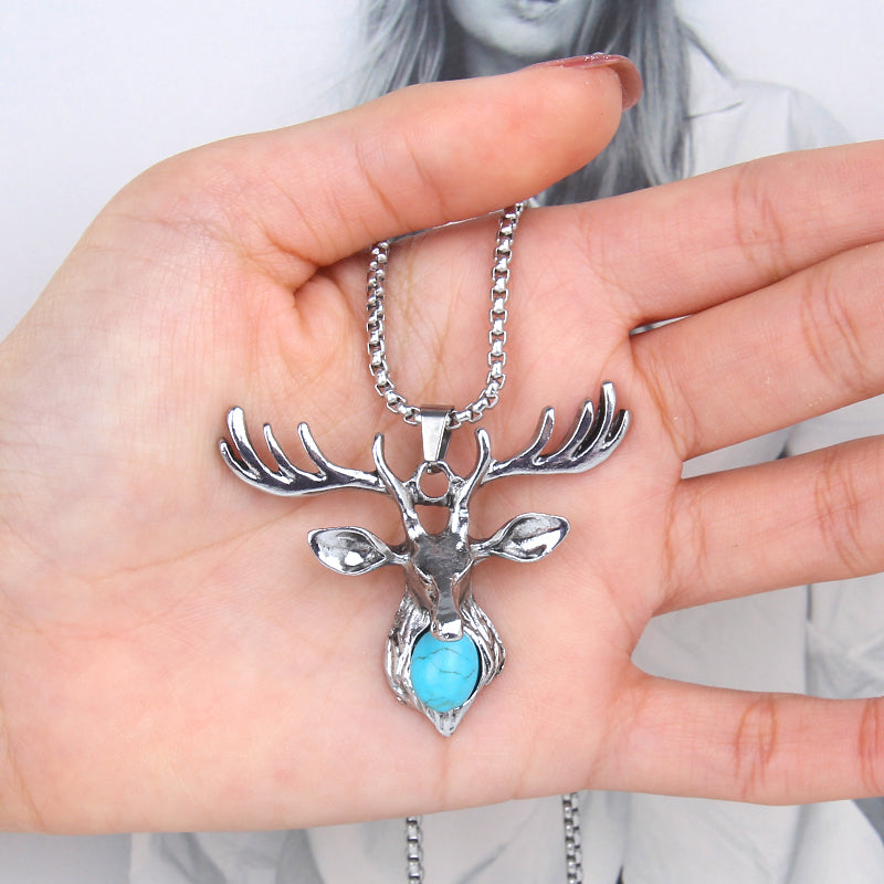 HN051:Hip-Hop Style Necklace,Buck Deer Head Pendent Necklace for Women And Men